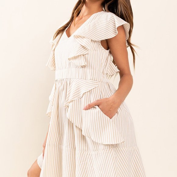 19 Striped V-Neck Ruffle Detailed Mini Dress - Picture 4 of 5